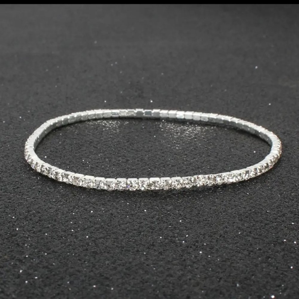 Rhinestone bracelet anklet stackable stretchy bling dainty sparkly diamond glam - Picture 3 of 3